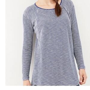 J. Jill Navy White Striped Knit Long Sleeve Scoop Neck Nautical‎ Top Size Small